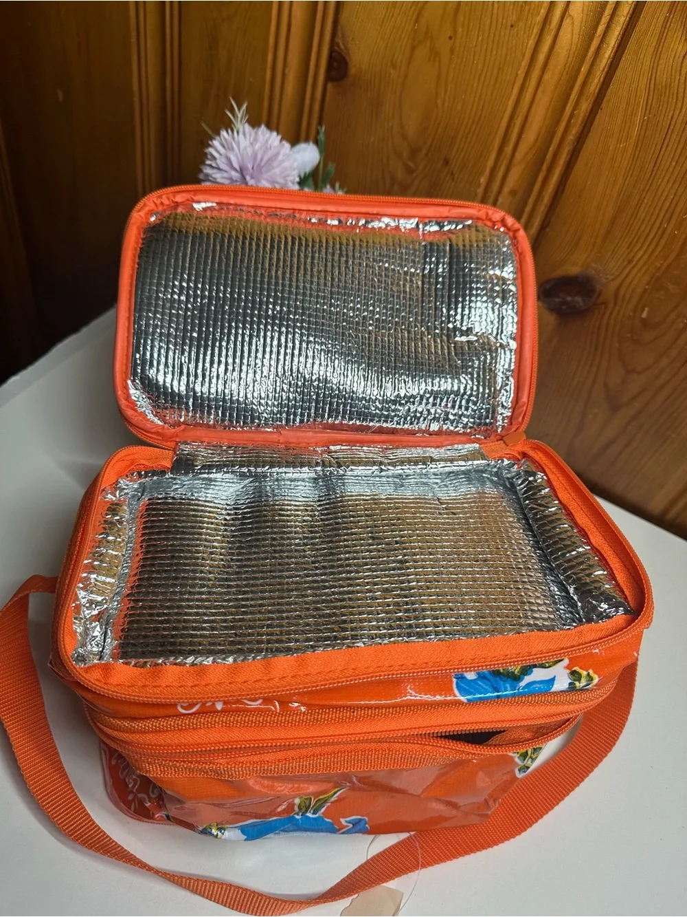 Orange Floral Vinyl lunch Bag